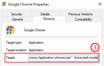 Chrome instructions: add the --force-dark-mode flag